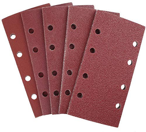 LotFancy 25 St. Schleifpapier Klett 93 x 185 mm, Schleifpapier für Schwingschleifer, 8 Löcher, Körnung 40 60 80 120 240, Rechteckig, Rotsand Schleifblätter