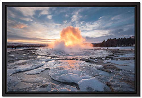 Pixxprint Heiße Quelle in Island Leinwandbild 60x40 cm im Bilderahmen, Wandbild, Schattenfugenrahmen, Kein Poster