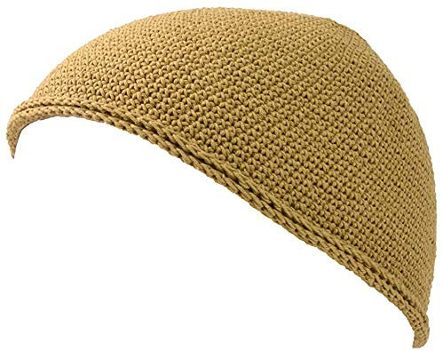 CHARM Herren Mütze Short Beanie - Strick Kopfbedeckung Skull Cap Kufi Muslim Takke Islam Namaz in 2 Größen Gelb Beige