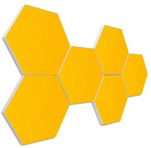 platino24 Akustikpaneele 6 Elemente Colore Waben Ø 30 cm Sonnengelb I Schallabsorber aus Basotect G+ mit Akustikfilz I Schalldämmung Wand & Decke I Akustikelemente Wandpaneel