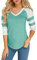 Foshow Langärmeliges Baseball-T-Shirt für Damen, Jersey, gestreift, V-Ausschnitt, Blusen, Grün , Mittel