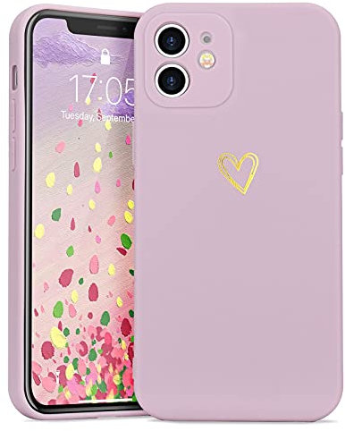 Lafunda Coque Compatible avec iPhone 12, Silicone Coque de Protection Antichoc Housse en Motif de Coeur d'amour Fille Femme Étui Case pour Apple iPhone 12 Violet