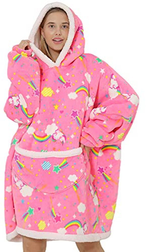 Wenlia Übergroße Decke Hoodie Sweatshirt für Erwachsene, Damen Männer Sherpa Kapuzenpullover Flanell Hoodies Plüsch Pullover Superweicher Warmer Kuscheliger
