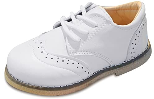 Panegy Zapatos de bebé niña de PU cuero zapatos con cordones bajos elegantes ligeros zapatos brogue casual con suela morbida para suela fiesta boda, C Blanco, 22 EU