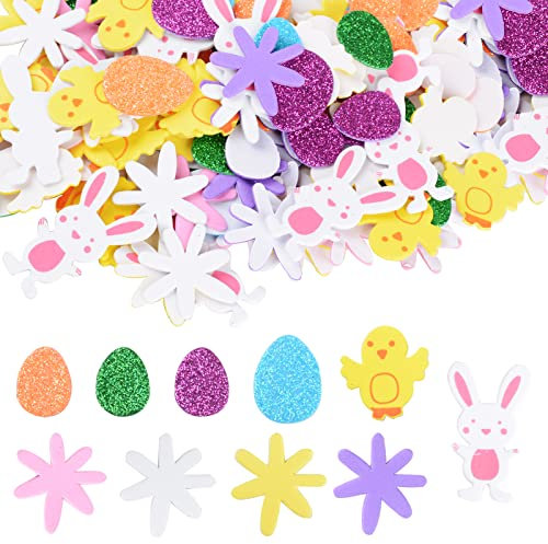160 Pcs Schaumstoff Stickers Ostern Ostersticker Moosgummi Aufkleber Glitter Osterei Kaninchen Scrapbooking Basteln Osterdeko Ostergeschenk für Osterfeier Geburtstag Party