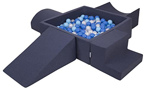 KiddyMoon Spielplatz Aus Schaumstoff Mit Quadrat Bällebad (300 Bälle) Ballgruben Für Babys Spielbad Hindernisläufen, Hergestellt In Der EU, Dunkelblau:Babyblue/Blau/Perle