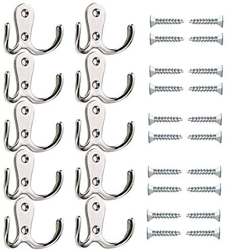Mokife Ganci Appendiabiti da Parete, 10 Argento Piccoli Doppi Porta Attaccapanni Rustici Cromo Metallo Gancio per Cappotto Vestaglia Asciugamano Cappello Chiave Tazza