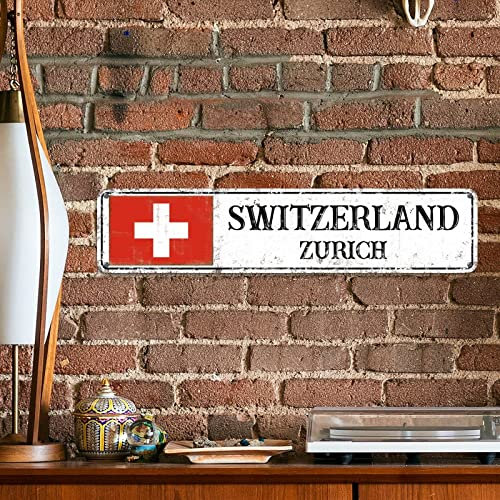 Schweiz Retro Metallschild Blechschild Zürich Hauptstadt Stadt Französisch Vintage Schild Schweiz Flagge Metallschilder Signag Tin Poster Land Souvenir Schild Nationalflagge Metallschild für
