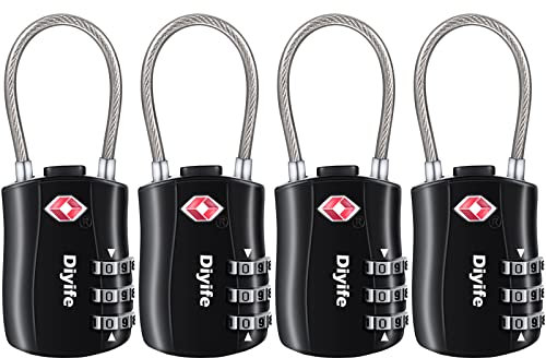 TSA Gepäckschlösser, [4 Stück] Diyife 3-stelliges Sicherheitsschloss, Kombinationsschlösser, Codeschloss für Reisekoffer Gepäcktasche Etui etc.(Schwarz)