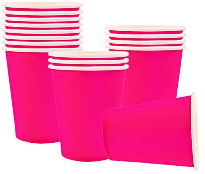 YAAVAAW 16Pcs Hot Pink Party Paper Cups,9oz Paper Cups Cold/Hot Drinking Cups Tea Coffee Cups Solid Color Rose Party Cups for Kids Adult Birthday,BBQs,Picnics,Wedding,DIY,Hot Pink Party Supplies