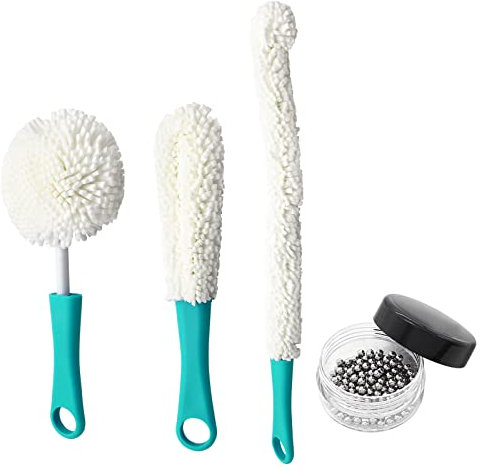 BokWin 3 Pcs Decanter Cleaner Set Flexible Wine Bottle Cleaning Brush with Decanter Cleaning Balls,Scourer Cleaning Tools for Glasses Goblets Cups Champagne Flutes(Green)