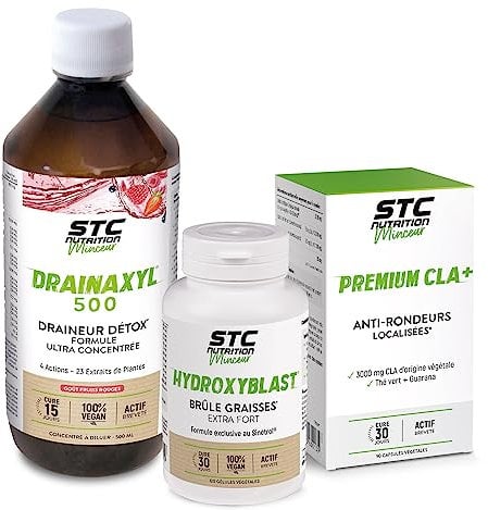 STC NUTRITION - Pack perte de poids express - Hydroxyblast + Drainaxyl Fruits rouges + Taille Abdos Ventre Plat - Programme minceur intensif 10 Jours - Brûleur de graisses, Drainant & Capteur