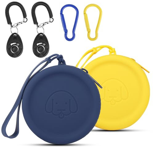 FIDWALL Pochette en Silicone pour friandises pour Chien,Lot de 2 Sacs de Marche pour Chien et Chat,Format de Poche,Facile à Nettoyer,sans Odeur,Fermeture éclair,Sac de Voyage.(Jaune&Bleu)