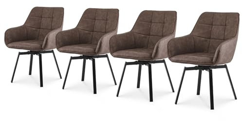 TUKAILAI Esszimmerstühle Drehbar 4er Set, Kunstleder Armlehnstuhl Drehbar mit Armlehnen Rückenlehne Metallbeine, Drehstuhl Küchenstühle Polsterstuhl Sessel für Küche Wohnzimmer Esszimmer,Braun