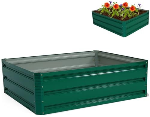 GiantexUK Raised Garden Bed, Galvanized Metal Rectangular Planter Box with Open Bottom, Outdoor Elevated Flower Pots Grow Box Container for Vegetables Herbs Plants (100 x 79 x 30cm, Dark Green)