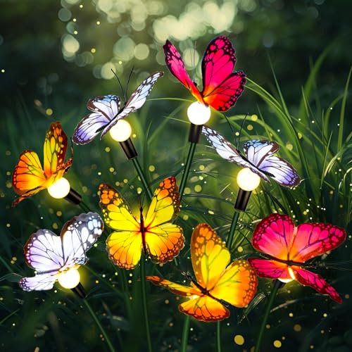 Ninonly Solarlampen für Außen Garten, 4 Stück 32 LED Schmetterling Garten Gartenlampen Draußen, Wasserdicht Solarleuchten Outdoor, Schwingende Gartendeko für Yard Rasen Draußen Weihnachten