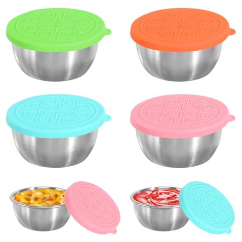 4 recipientes de acero inoxidable para ensaladas con tapa de silicona, recipientes pequeños con tapa de plástico, recipiente para salsas, recipiente de acero inoxidable, accesorios para fiambrera,