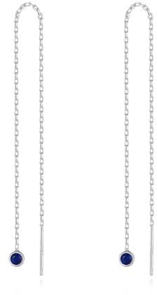 MetJakt Lange Durchzieher Ohrringe 925 Silber Gold Echtgold Diamant Damen Rosegold Lang Zum Durchziehen (Saphir -Silber)