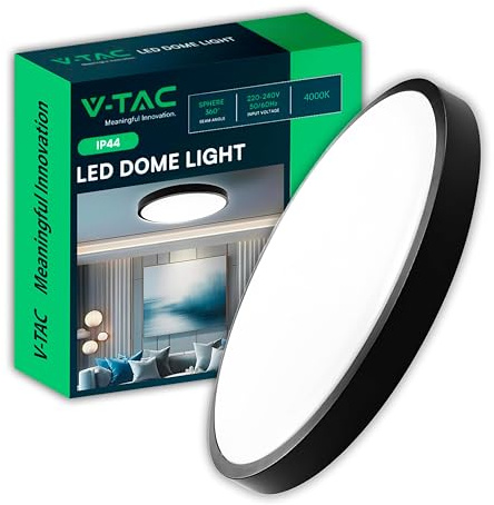 V-TAC LED-Deckenleuchte schwarz rund 24 W – natürliches Licht 4000 K – Lamapdario LED-Lampe satiniert für Haus, Wohnzimmer, Schlafzimmer, Büro – 2500 Lumen – IP44 – Durchmesser 295 mm