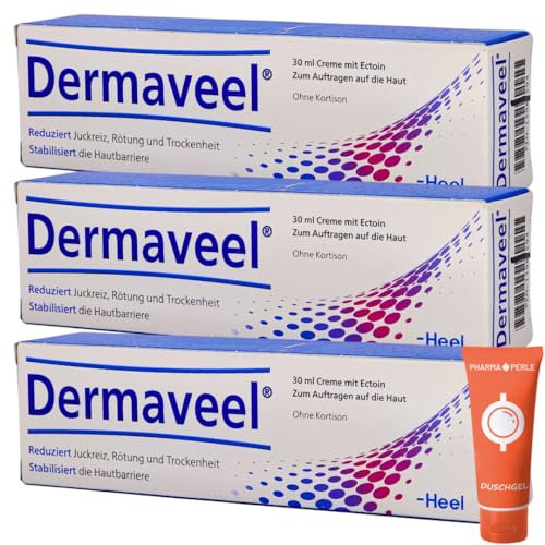 Dermaveel Creme 3x 30 ml I bei Neurodermitis & Ekzemen I bei Juckreiz, Rötung und Trockenheit I ohne Kortison I Stabilisiert die Hautbarriere I Spar-Set plus Pharma Perle give-away