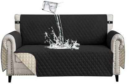 Lydevo Sofa Überzug 2 Sitzer wasserdichte rutschfest Sofabezug Mit Armlehnen Couchbezug Sofaüberwurf Kratzfest Reversible Gesteppte Schonbezug für Haustier Katzen Hunde,Schwarz