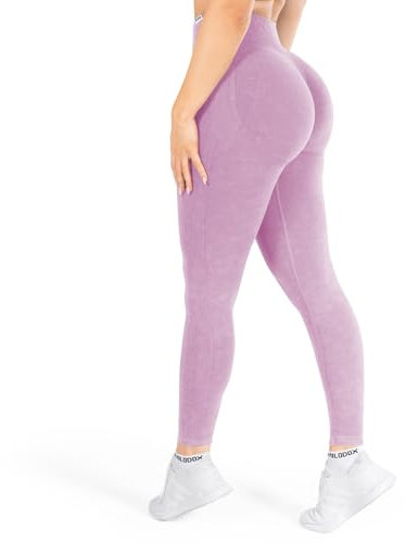 SMILODOX Scrunch Leggins Damen Shaped Fit, Seamless Sporthose, Batik Acid Scrunch Sanduhr-Design Yogahose, Elastischer Bund Figurschmeichelnd für Fitness & Alltag, Größe:L, Color:Rosa