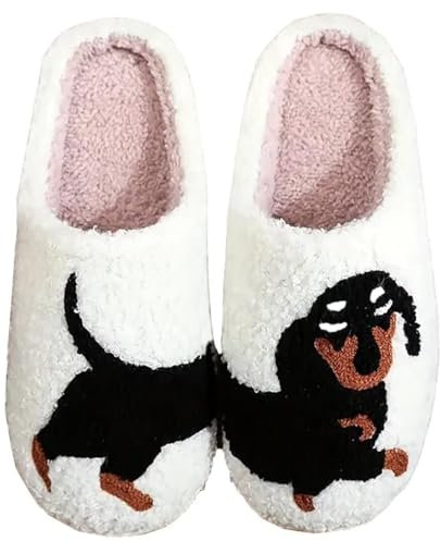 OJXTRDE Dachshund Hausschuhe für Frauen und Männer - Fuzzy Memory Foam Cartoon Tier Winter Warm Plüsch Neuheit Lustige Hund