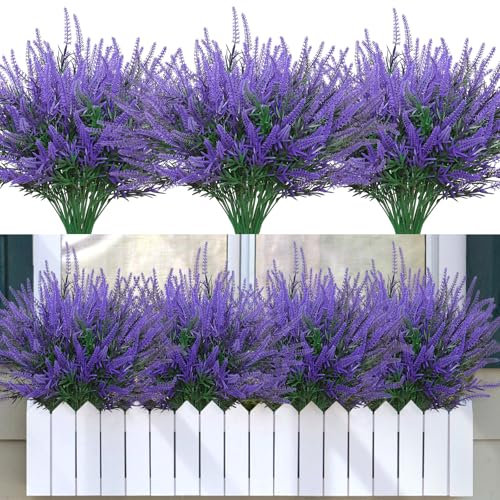 SOMYTING 12 Bündel Kunstblumen Balkon Wetterfest Künstliche Blumen Outdoor UV Beständig Kunstpflanzen Plastik Blumenstrauß Künstliche Pflanzen für Balkonkästen Garten Fenster Dekoration (Lila)