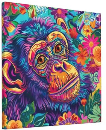 Peinture Numero Adulte Singe Peinture par Numero Kits de Peinture au Numéro, Paint By Numbers Adulte Enfant, DIY Animal Peinture Acrylique Painting pour Décoration Maison 50x50 cm Avec Cadre FA-911