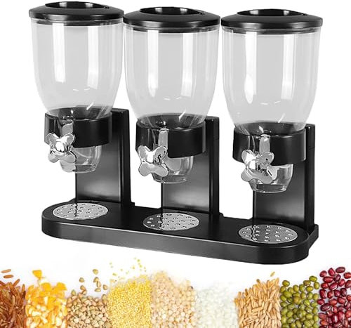 Dreifach-Müslispender, 2 l, Dreifach-Kanister, Müsli-Spender, große Kapazität, Reisspender, Trockenfutterbehälter, Müsli-Spender mit 3 Fächern für Küchenarbeitsplatte