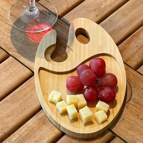 Ahuuen Assiettes Apéritives À Vin | Assiettes Apéritives À Cocktail En Bois | Assiettes Apéritives Avec Porte-verre À Vin | Pour Fête Du Vin, Pendaison De Crémaillère, Fête D'anniversaire