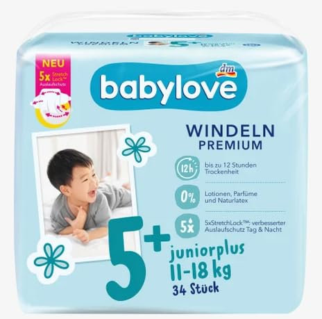 babylove Windeln Premium Gr. 5+, Juniorplus, 11-18 kg, 34 St