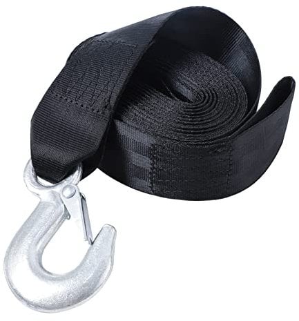 2 Inch by 20 Feet Trailer Winch Strap with Hook Heavy Duty Strap Replacement 10000 lbs Breaking Strength 3300 lbs Load Capacity for Boat,Jet Ski, Black(1 Pack)