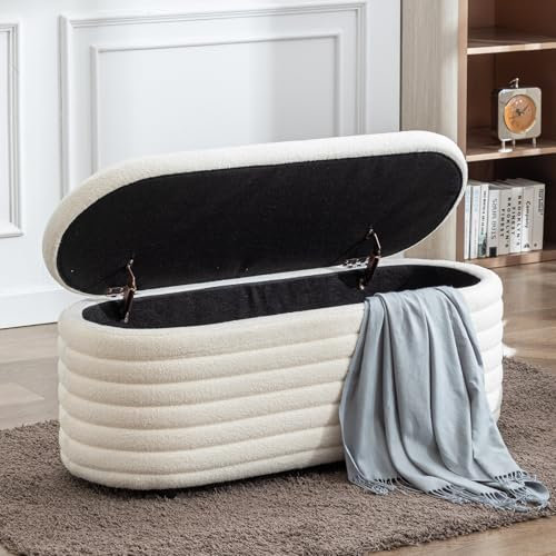 chairus Kunstfell Sitzbank mit Stauraum für Wohnzimmer Sitzhocker Aufbewahrungsbox für Schlafzimmer Moderne Polsterbank Bettbank (Weiß)