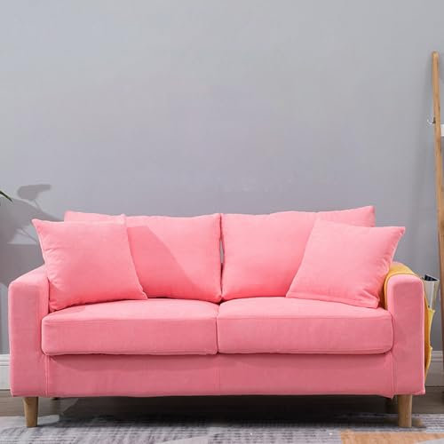 Sofas, Mid-Century Modern Loveseat, 2-Sitzer-Sofa aus Baumwollleinen mit tiefen Sitzen, Bequeme Couch für Wohnzimmer, Apartment, Büro, rosa