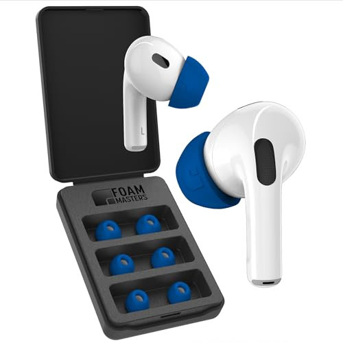 Foam Masters Memory-Schaumstoff-Ohrstöpsel für AirPods Pro 1. und 2. Generation, 3 Paar, Black Magic-Version 6.0, bequem, sicher, verbesserte Geräuschunterdrückung, Ersatzohrstöpsel, Blau, S
