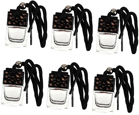 PAMINGONO 6stücke Teiliges Auto Duftspender Mit Holzdeckel Glasflasche Aromatherapie Hängediffusor Für Fahrzeugdekoration Für Schlafzimmer Und