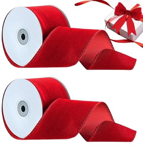 2 Rollen Weihnachtsband Mit Draht, Rotes Drahtband, Geschenkband Rotes Samtband, Vintage-Weihnachtsband Für Weihnachten, Handwerk, Zuhause, Girlande, Schleife, Türkranz