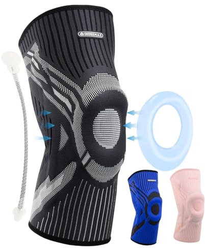 INDEEMAX Kniebandage Männer und Damen,Kompression Kniestütze mit Seitlichen Stabilisatoren & Patella-Gel Polster, Bandage Knie für Lindert Knieschmerzen, ACL, Meniskusriss, Arthritis, Schwarz,S