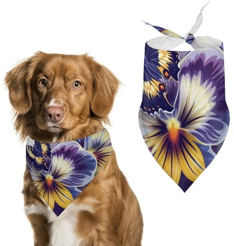 Hund Bandanas Blühendes Stiefmütterchen Und Schmetterling Hundeschal Latztuch Für Haustiere Large: 70 * 30 cm