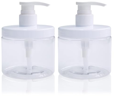 Dispensador de botellas con bomba, 2 unidades, botellas de plástico recargables de 500 ml, estilo frasco de boca ancha, sin BPA, botellas vacías de bomba para baño, ducha, loción, champú y