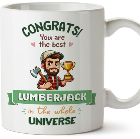 MUGFFINS Lumberjack Man Mug - in English - Best in Universe Trophy - Funny Gift for Colleagues - Ceramic 11oz Mug