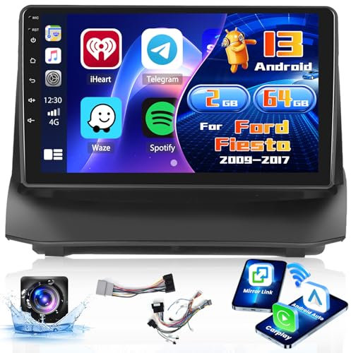 Inefala Radio para Ford Fiesta 2009-2017 Android 15 (2+64G) con Wireless Carplay y Android Auto, 9'' Pantalla Táctil Estéreo Radio con Bluetooth 26UI EQ GPS FM/RDS SWC AHD Cámara Inversa