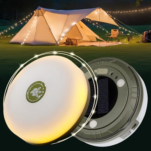 Camping String Lights Reel, 10M Solar Camping Fairy Lights with 5 Modes, 4 in 1 Camping Lights Rechargeable, USB Outdoor String Lights Camping Lantern, Retractable String Lights for Camping, Tent, RV
