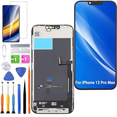 HLYGZX Pantalla para iPhone 13 Pro Max LCD pantalla de repuesto FHD pantalla táctil 3D Touch Face ID digitalizador marco montaje, adhesivo resistente al agua, kits de reparación