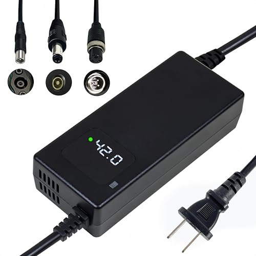 Chargeur Rapide 42V 2A pour Batterie Lithium 36V, avec Affichage LED et Multiples Fonctions de Protection et de réparation, Certification CE, équipé de connecteurs (RCA 8mm, DC 5.5 * 2.1mm, GX12)