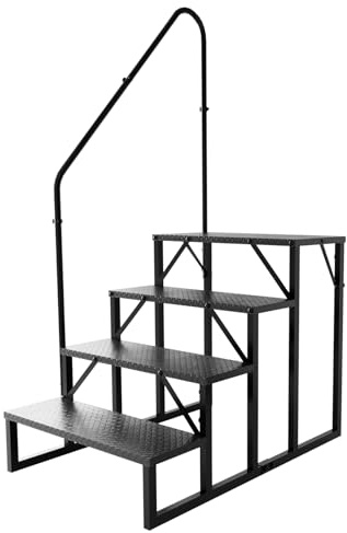 Scaletta per Piscina Gradini Acciaio Antiscivolo per Caravan, Scale Gradini Portatile per Camper con Cinque Ruote, Scaletto per Casa (4 gradini con 1 corrimano)