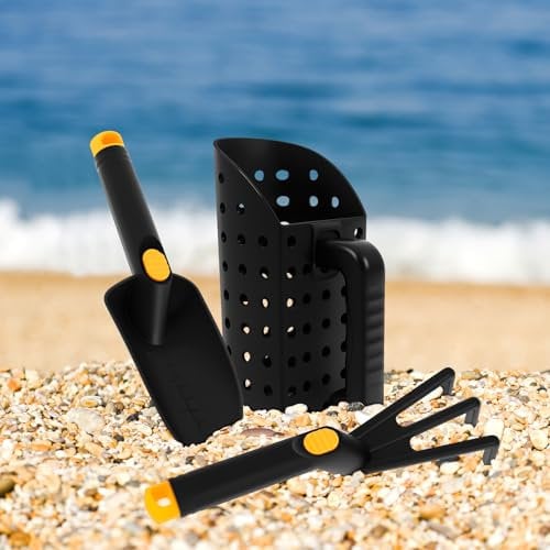 3Pcs Plastic Sand Scoop Shovel and Rake for Metal Detecting and Treasure Hunting, Professional Deep Detection Sand Sifter Treasure Digging Tool for Adults Kids Gardening Camping Hiking(black)