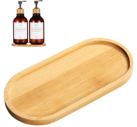 Bamboo Soap Dispenser Tray, Oval Wooden Dish & Dispenser Tray Kitchen Holders Dresser Jewelry Ring Dish, Sink Ring Dish, Dispenser for Shampoo, Soap, Candle & Perfume, Home Decor (1)