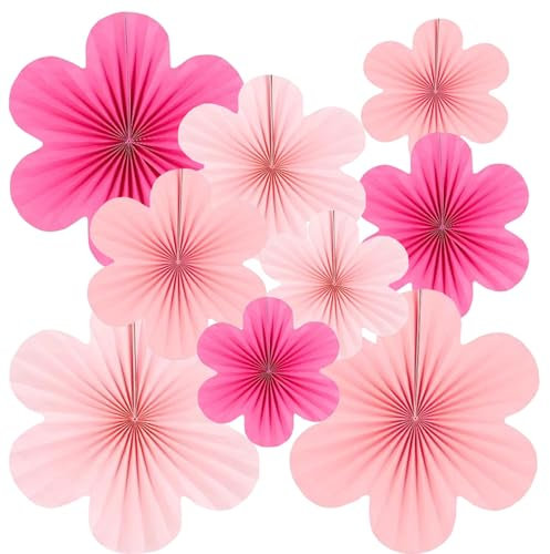 9 Stück Papier Fächer Dekoration, Papierblumen zum Aufhängen Rosa Beige Orange Blumen Papier Set für Hochzeit Geburtstag Baby Shower Tischdeko Backdrop Garland Party Deko (Hellrosa rosa)